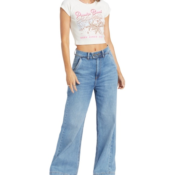 Roxy Juniors' Paradise Bound Ribbed Cropped Graphic T-Shirt - Snow White - Picture 4 of 4